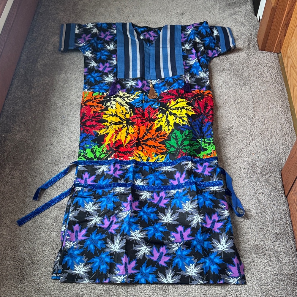 African Multicolor Leaf Print Patchwork Dashiki Dress Boho Festival SIZE S-XL